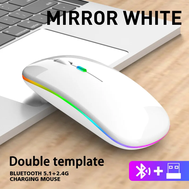 Silent Bluetooth Mouse, Rechargeable 2.4G Wireless RGB Mouse for Laptop